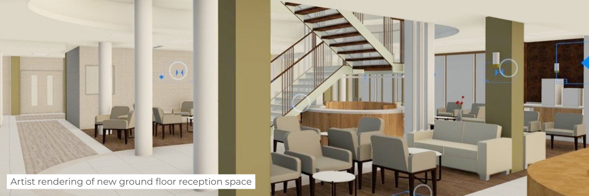 Artist rendering of the new ground floor waiting area - Hemel 4 building works at One Stop Healthcare